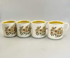 Vintage 1978 Sears Spring Flowers Mugs Set of 4 Japan Yellow Floral Coffee Cups picture