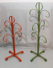 2 Vtg MCM Coffee Mug Tree Stand 6 Cup Avocado Green & 4 Cup Orange 60s 70s BoHo picture