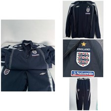 Vintage Umbro England National Team Tracksuit Set Navy Jacket Pants Y2K Size M picture