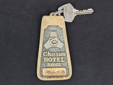 Vintage Chosun Hotel Seoul Brass Hotel Room Key and Keychain Heavy Metal Collect picture