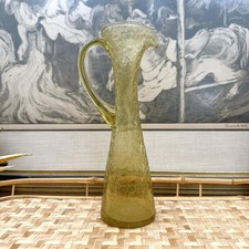 Vintage Amber Crackle Glass Pitcher Bud Vase 8.5” MCM Kanawha Style 1960s picture