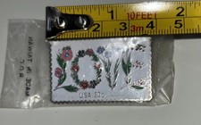 USPS 1982 Love Stamp Enamel Pin Love Flowers USA 20 Cents, 1.5” New Sealed Bag picture