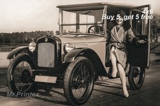 1920s Flapper Woman 💙 Vintage Car - 4x6 Photo - Vintage Roadster picture