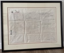 Large 19th C. English Indenture on Vellum w/ Crown Stamp & Seals, Framed picture