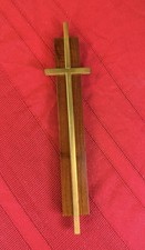 Vtg Cawley Co Brass Cross Walnut Wood Plaque MCM Christian Religious Decor 1970s picture
