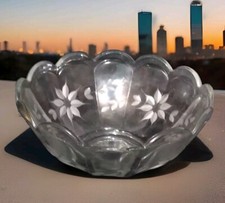 Scalloped Edge Crystal Bowl Etched Floral Design 8.5
