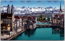 Zurich and the Alps Scenic View Switzerland Unposted Vintage Historic Postcard picture