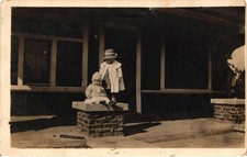 Vintage RPPC Two Children on Porch Photo Postcard Early 1900s picture