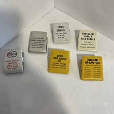 6 Vtg Nebraska Metal Advertising Clips-Wood River, Buda, Shelton, Sutton & More picture
