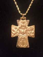 Ornate Four Way Cross Medal 14K Yellow Gold 28 x 23.5mm Large Pendant R16494     picture