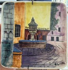 Georges Tardieu Biot France Ceramic Plaque Saint Paul de Vence Fountain 1960s picture