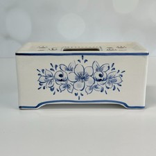 Vintage ELPA Alcobaca S.A. Leart Co Blue White Flower Brick Vase Portugal 558 picture