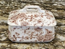 Antique Rare WH Grindley SPRING Rustic Soap Dish Brown Transferware England picture