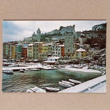 Italy Postcard, Portovenere, Liguria, Snow, Winter, Architecture, Boat, vtg. A23 picture