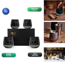 Sky Fish Stemless Stainless Steel Etching Wine Glasses 18 oz Black Plated Set picture