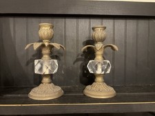 Antique Hollywood Regency Style Gold Cast Brass Candlestick Holders Pair picture