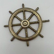 Vintage Brass Ship Wheel Nautical Maritime Decor Ornament 3.5 picture