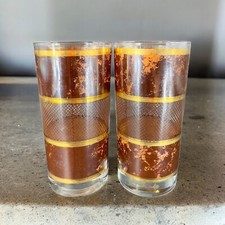 MCM Georges Briard Tortoise Gold Highball Drinking Tumbler Glasses Set 2 Vintage picture