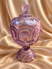 Vintage L.E. Smith Custom Color Lavender Satin Moon & Star Lidded Compote picture