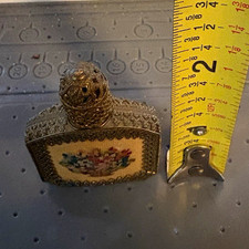 Mint Vintage Austrian PetitPoint Filigree Perfume Bottle Clear Glass Dauber Cap picture