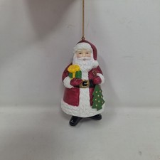 Santa Claus Porcelain Bell Christmas Ornament Red White Hanging Feet Decoration picture