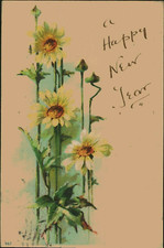Happy New Year 1907 Vintage Postcard #962 Wildflowers Posted Vintage picture