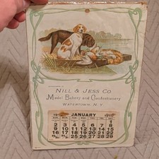 1910 Antique Advertising Calendar Hunting Dogs Ducks Watertown NY Nill & Jess