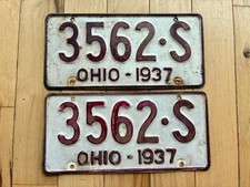 1937 Ohio License Plate Pair picture