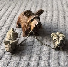 Antique Hand-Carved Wooden Scottish Terrier Mother Dog & Two Puppies on Chains picture