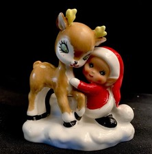 VINTAGE LEFTON Pixie GIRL & Fawn Candleholder Japan NAPCO NORCREST HOLT HOWARD picture