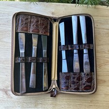 VTG Vercraft Stainless Steel Steak Knives In Zip Leather Case Japan Set Of 6 picture