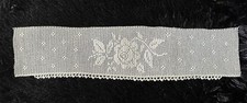 4.5”x20” Antique Vtg Filet Crochet Floral Rose White Ivory Lace Trim picture