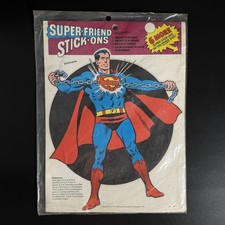 Vintage 1973 DC Super-Friends Stick Ons - SUPERMAN, Robin & Hawkman - Sealed/New picture