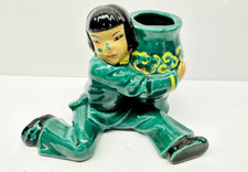 Vintage 1950 Gilner California Green Ceramic Asian Girl Planter picture