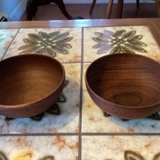 Pair Kay Bojesen Old Growth Danish Teak Wood Hand Turned Bowls - 1950's picture