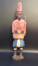 Vtg African Baule Colon Colonial Military Figure Wood Statue Ivory Coast Fez 12