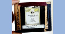 antique MAGIC LANTERN glass MOVIE THEATER SLIDE Geo WHITE SHOE STORE west grove picture