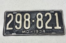 Authentic 1934 Missouri License Plate | Repainted Vintage Decor | 298-821 picture