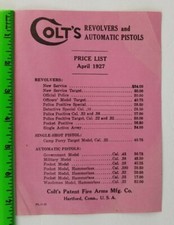 Vintage 1927 Colt's Revolvers Automatic Pistols Paper Price List Hartford Conn. picture