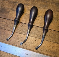 Gorgeous Antique GOMPH Leather EDGE WHEEL Cobbler Tools SET of 3 • Rosewood ☆USA picture