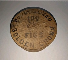 Vintage Golden Crown Crystallized Figs Wooden Pantry Box Antique Round Bentwood picture