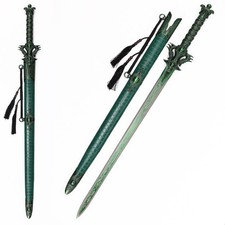 Green Dragon Sword, Ornate Gem Decorated Straight Sword, 1060 High Carbon Steel picture