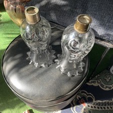 Pair etched  glass ruffled rims Hurricane 10” Shades for Candle 1.5” fitter picture