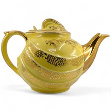 Hall Teapot 0799 6 Cup Yellow and Gold Metalic Trimmed Made in USA picture