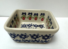 Bolslawiec Polish Pottery Square Candy Dish Snowflakes Bows Greens Ornaments 4