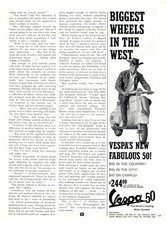 PRINT AD, 1964 Biggest Wheels In The West Vespa Fabulous 50 60's Motor Scooter picture