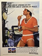 1980 BVD Men's Underwear Red Print Ad - Man Jeep Camping Shaving **Read Descr** picture