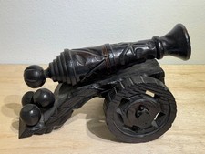 Mid-Century Vintage Hand-Carved Wooden Old Cannon | 1960's Home Decor Figurine picture