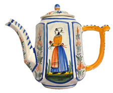 VTG Antique Henriot Quimper Teapot Faience Hand Painted French Breton Ceramic picture