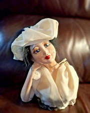 Vtg Bisque Chalkware Boudoir Half Doll Feathers Hat Pin Cushion? 1800's Style picture
